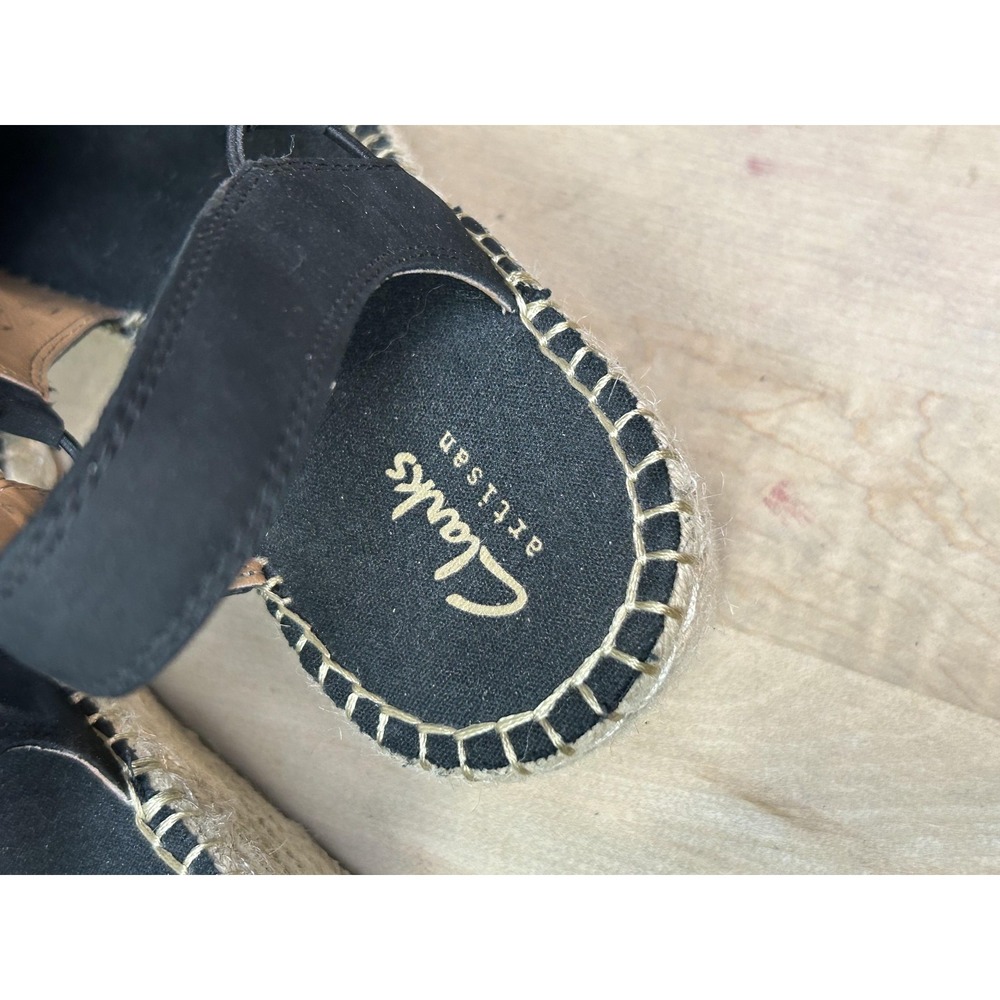 Clarks Artisan Wedge Shoes Womens Size 10 Black Espadrille Slingback Sandals - Picture 6 of 11